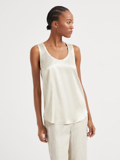 Stretch silk satin reversible top