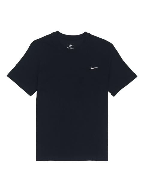 Nike Sportswear Solid Color Embroidered Logo Micro Mark Round Neck Casual Short Sleeve Black BV0508-