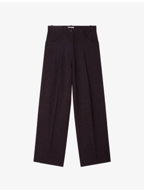 Wide-Leg Mid-Rise Woven Trousers