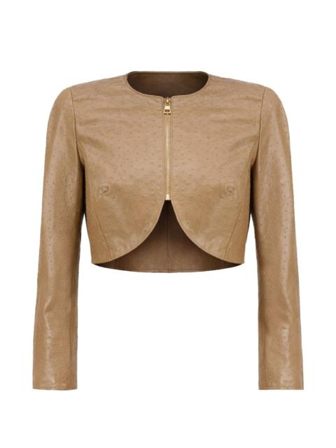 structured-shoulders textured-details zip-up cropped jacket