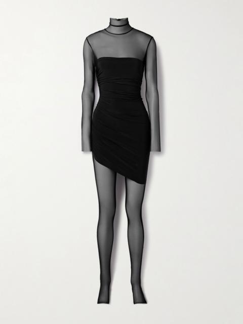 Diana Pickleball layered ruched stretch-jersey and tulle jumpsuit Black