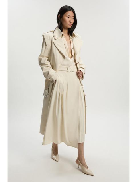 Strong Shoulder Belted Midi Trench Coat