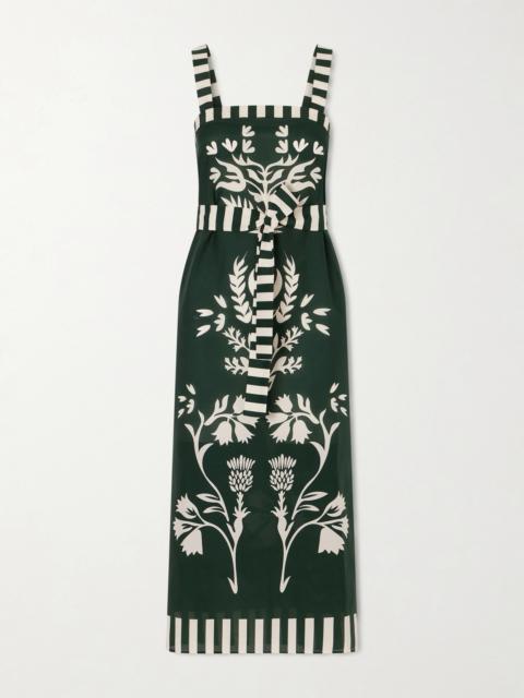 Lakshya Belted Printed Cotton And Silk-blend Midi Dress
