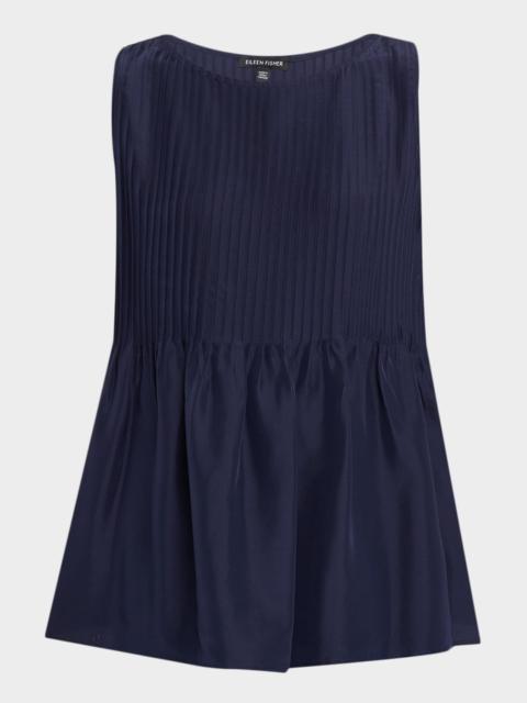 Bateau-Neck Pleated Silk Top