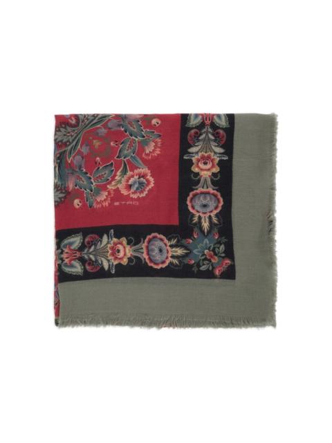 floral-print fringed scarf