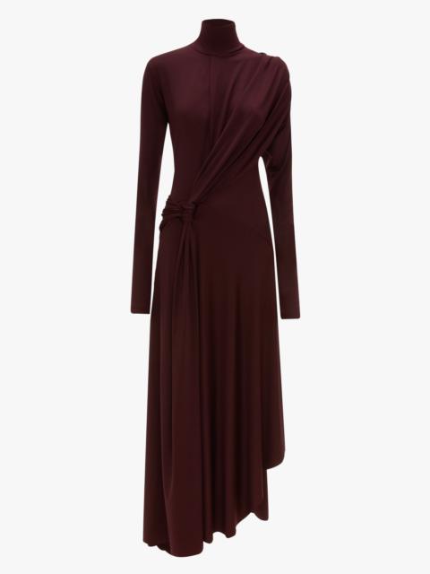 Twist Detail High Neck Midi Dress In Merlot