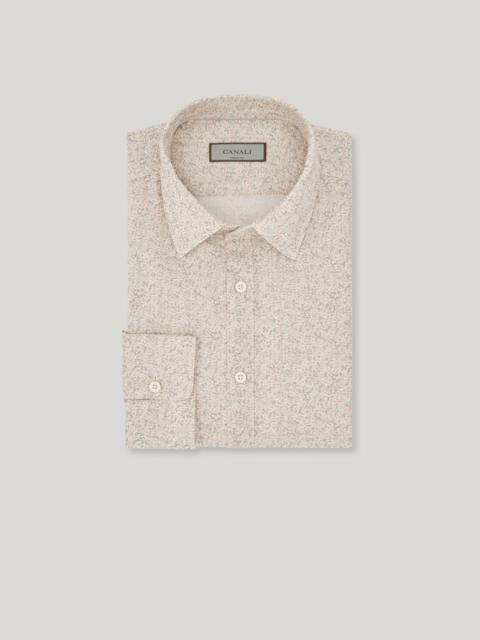 WHITE AND GREEN PRINTED LINEN AND COTTON REGULAR-FIT SHIRT
