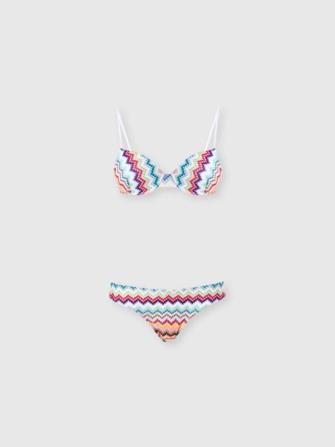 Balcony bikini in lamé viscose with zigzag pixel-effect pattern