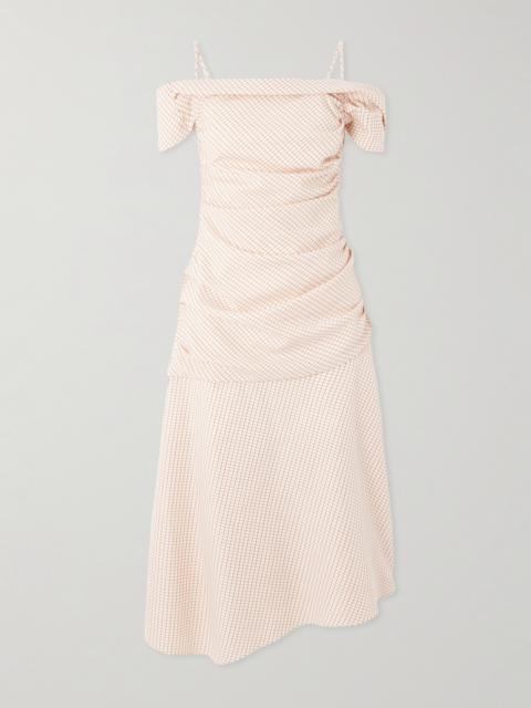 Accordion Asymmetric Checked Wool And Cotton-blend Dress