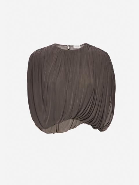 Sleeveless ruched bubble top in brown