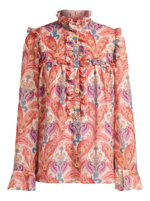 ruffle-detailed floral blouse
