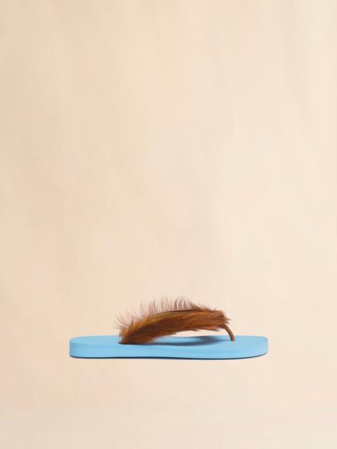 BLUE AND BROWN PONYHAIR FLIP-FLOP