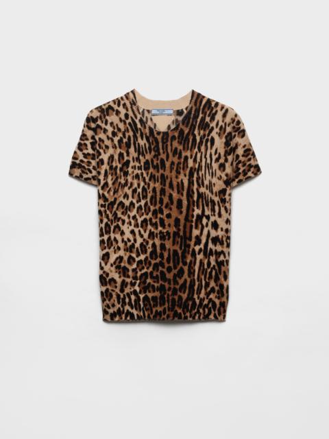 Short-sleeved printed cashmere sweater