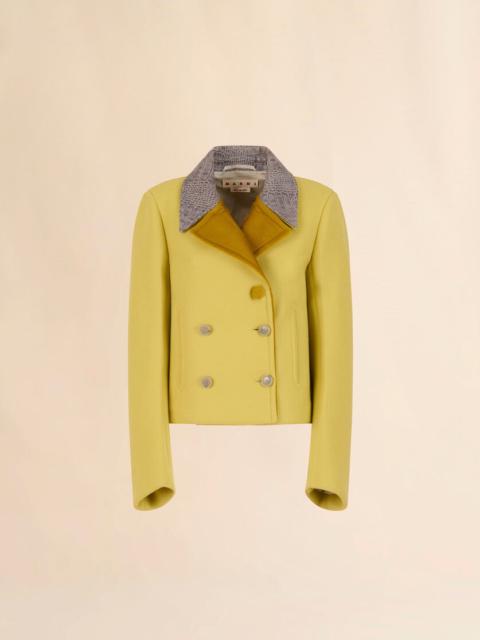 YELLOW WOOL FELT JACKET WITH LEATHER DETAILS