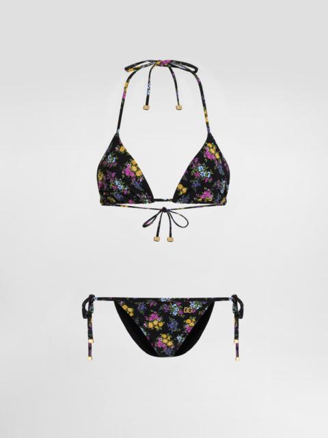 Small floral-print triangle bikini