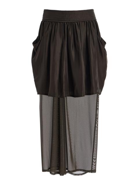 Double-Layer Silk Midi Skirt brown