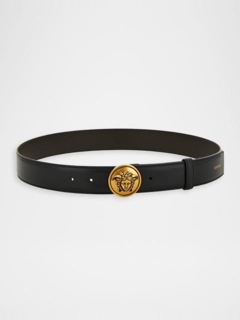 Men & apos;s Leather Medusa-Buckle Belt