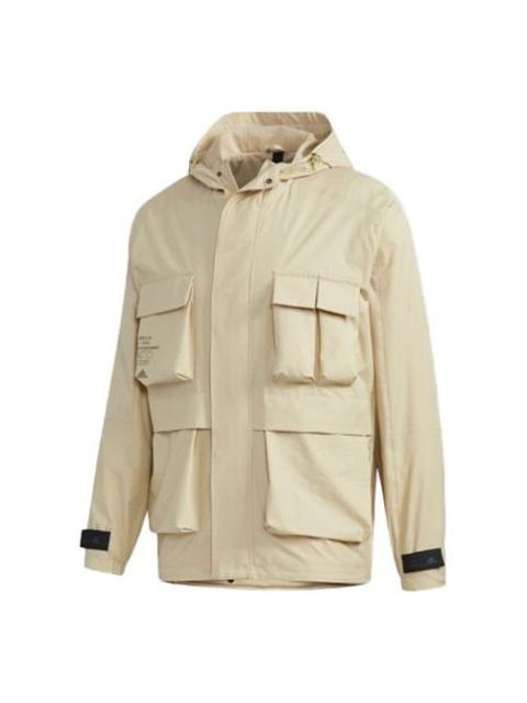 adidas TH WB JKT Multiple Pockets Sports hooded Windbreaker Jacket Brown GF4012