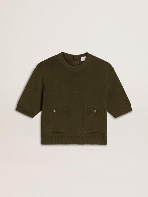 Women's short-sleeved sweater in military-green cotton