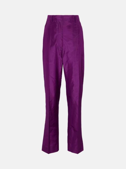 High-rise straight silk taffeta pants