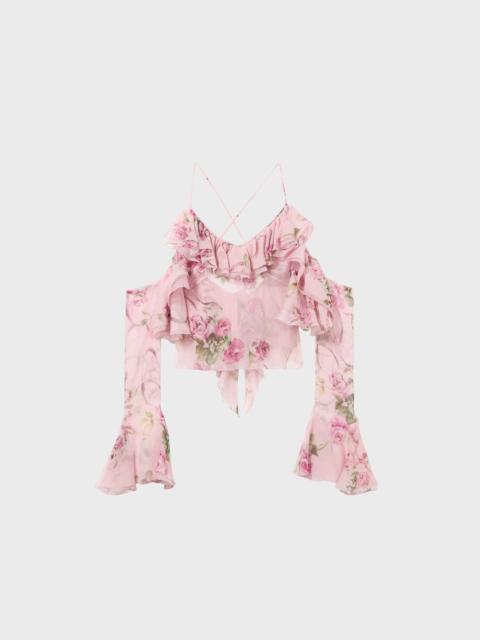 PRINTED SILK CREPONNE BLOUSE WITH RUFFLES