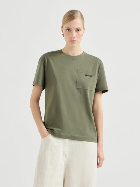 Cotton jersey T-shirt with shiny tab