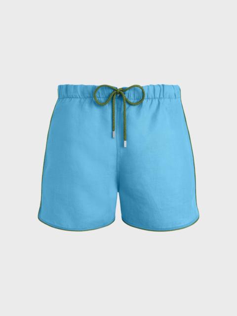 Men Linen Swim Trunks Solid