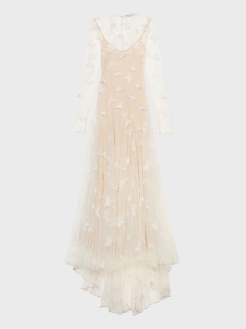 LONG TULLE DRESS WITH EMBROIDERY AND APPLIQUÉS