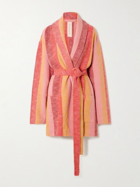 Belted striped cotton cardigan Pink