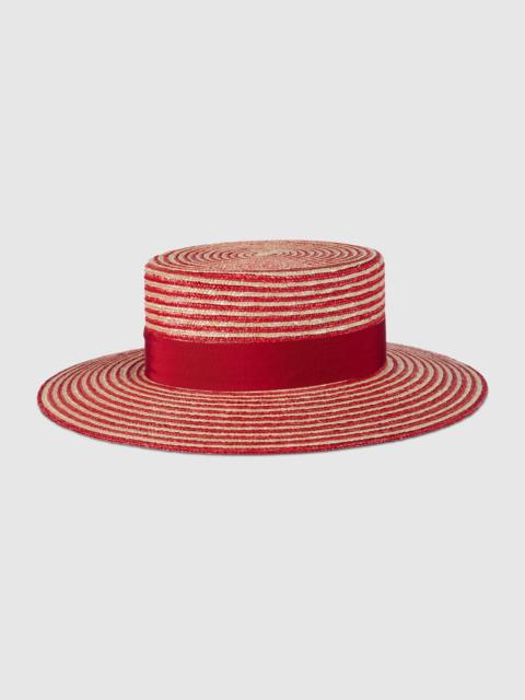 Striped raffia wide-brimmed hat