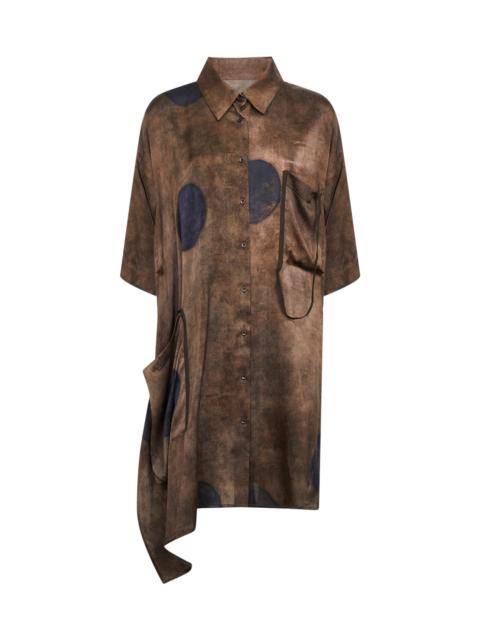 Brown printed stretch silk Thetis asymmetric shirt