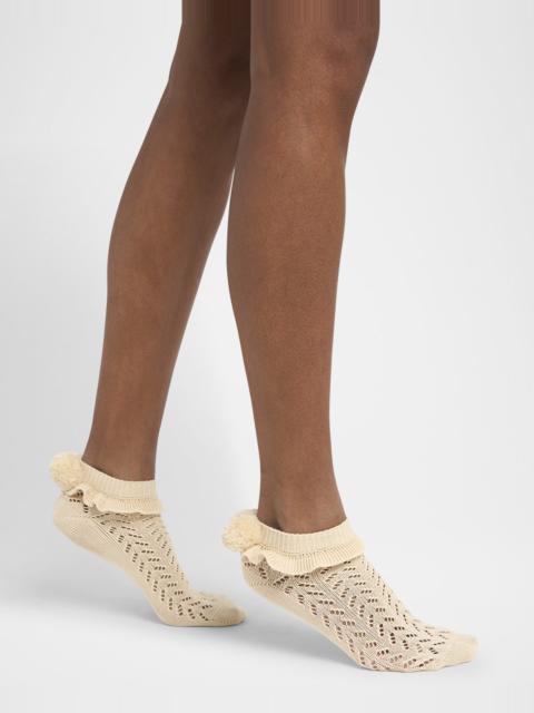 Calze Ruffle Pompom Pointelle Ankle Socks