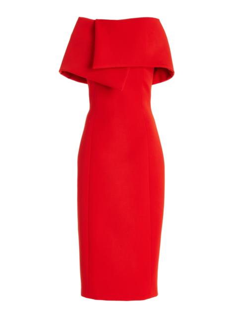 Draped Neck Bonded Wool Tailoring Dress orange