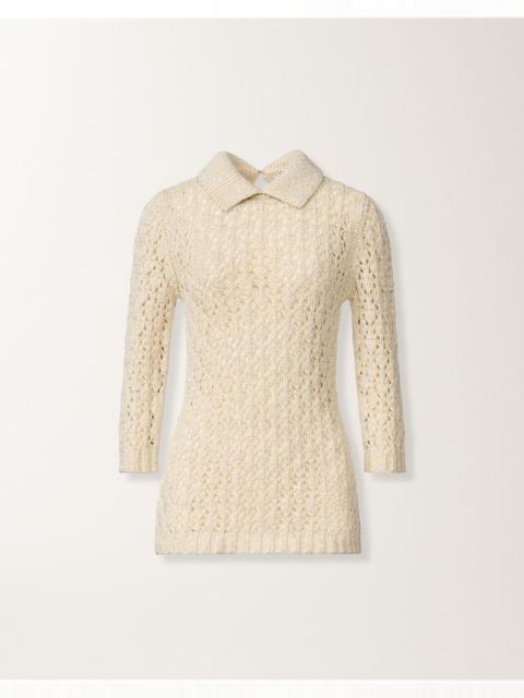 Cotton tape-knit sweater with sequins