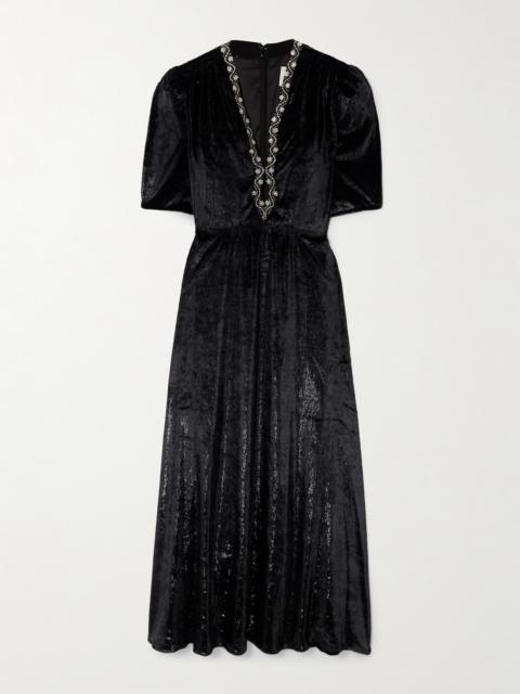Tabitha Embellished Metallic Velvet Midi Dress