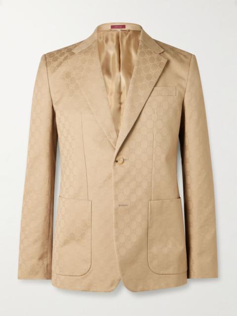 Marcello Slim-Fit Logo-Jacquard Cotton-Twill Blazer Beige