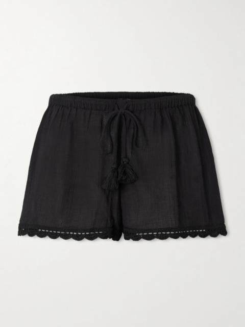 Aran Tasseled Crochet-trimmed Cotton Shorts