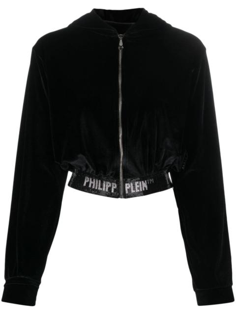 embellished-logo hooded cardigan