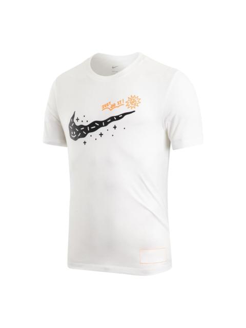 Men's Nike Printing Large Logo Casual Round Neck Short Sleeve White T-Shirt DV3188-100