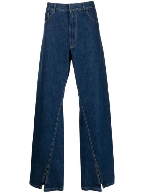 wide-leg denim trousers