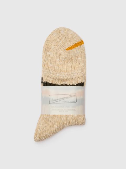 3 Line Quarter Length Sock in Beige