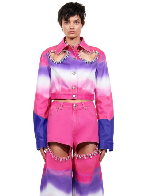 CRYSTAL HEART CUTOUT OMBRE DENIM JACKET