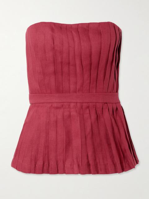 Encantadora Strapless Belted Pleated Linen Top