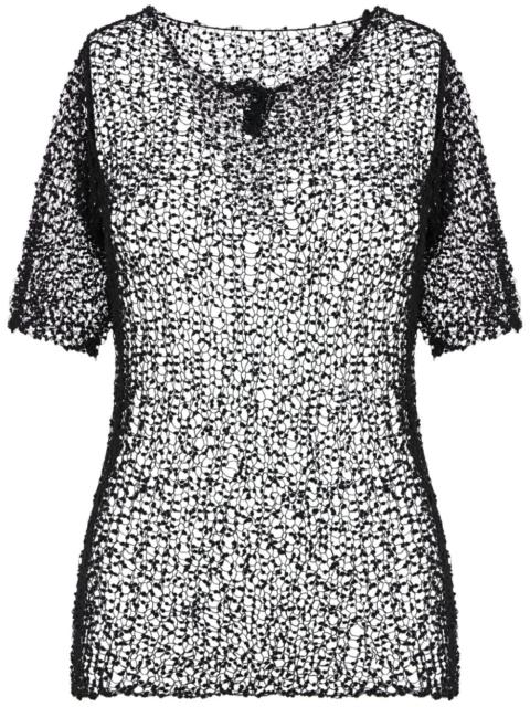 dot-embroidered semi-sheer top