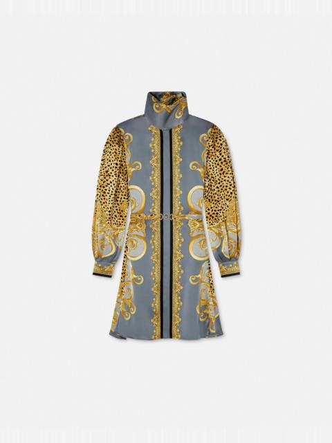 Cheetah Foulard Silk Lavallière Mini Dress