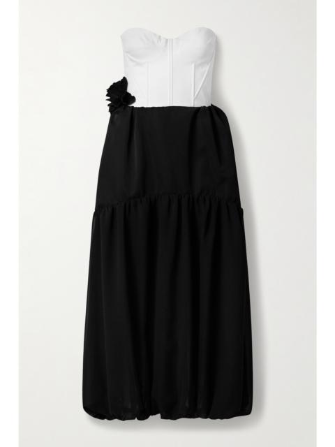 Glenn Strapless Appliquéd Twill Midi Dress