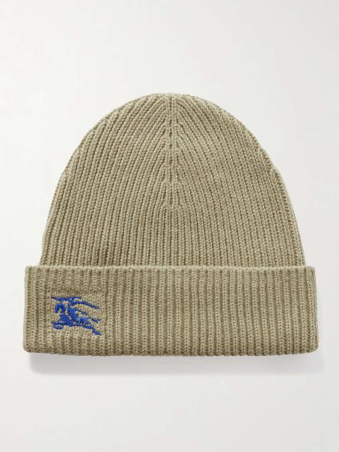 Embroidered ribbed cashmere beanie