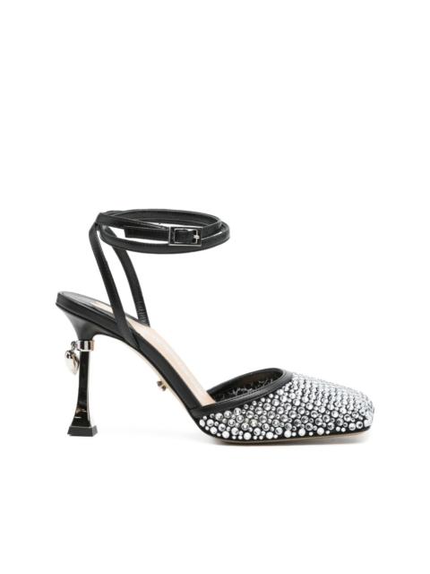 95mm crystal-embellished ankle-strap pumps