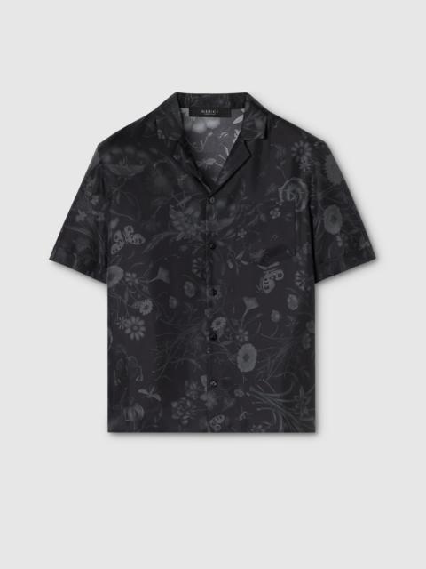 Printed silk twill bowling shirt
