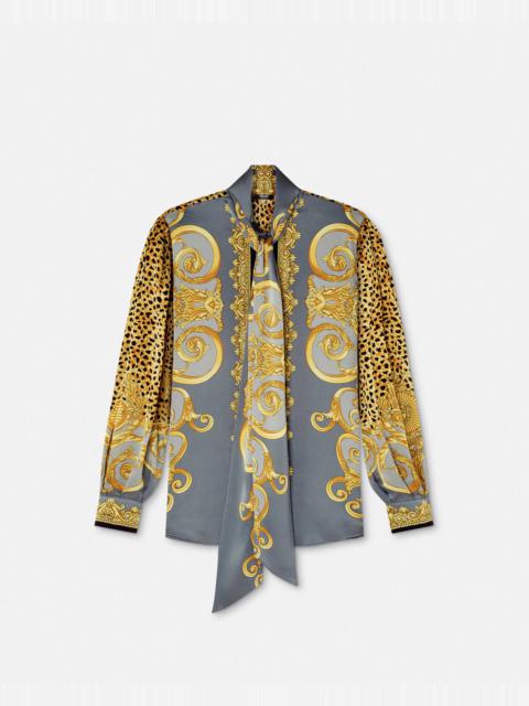 Cheetah Foulard Silk Lavallière Shirt
